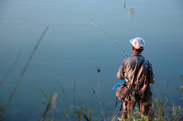 Lure fishing for pike on rivers. In the water with rod